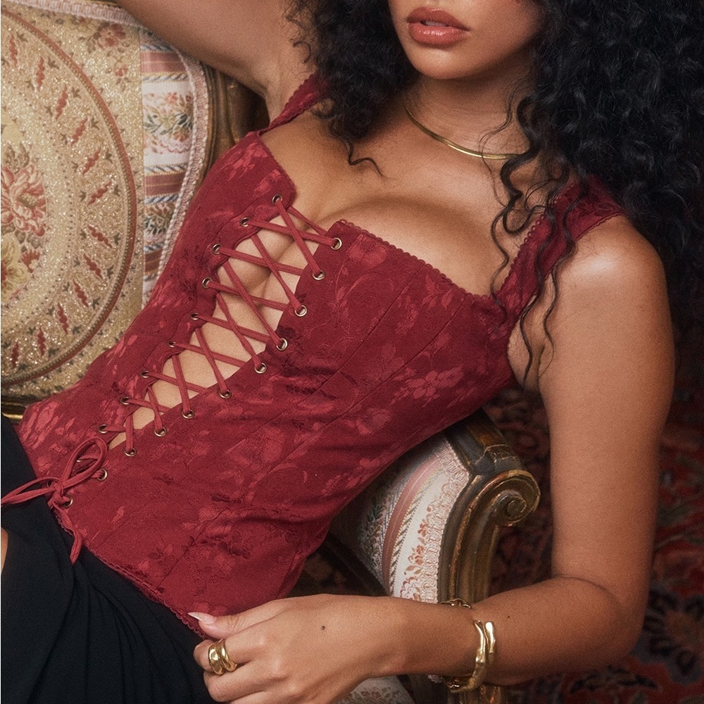 House of CB Merlot Floral Corset
